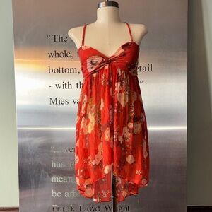 Free People Orange Floral High-Low Spaghetti-Strap Dress